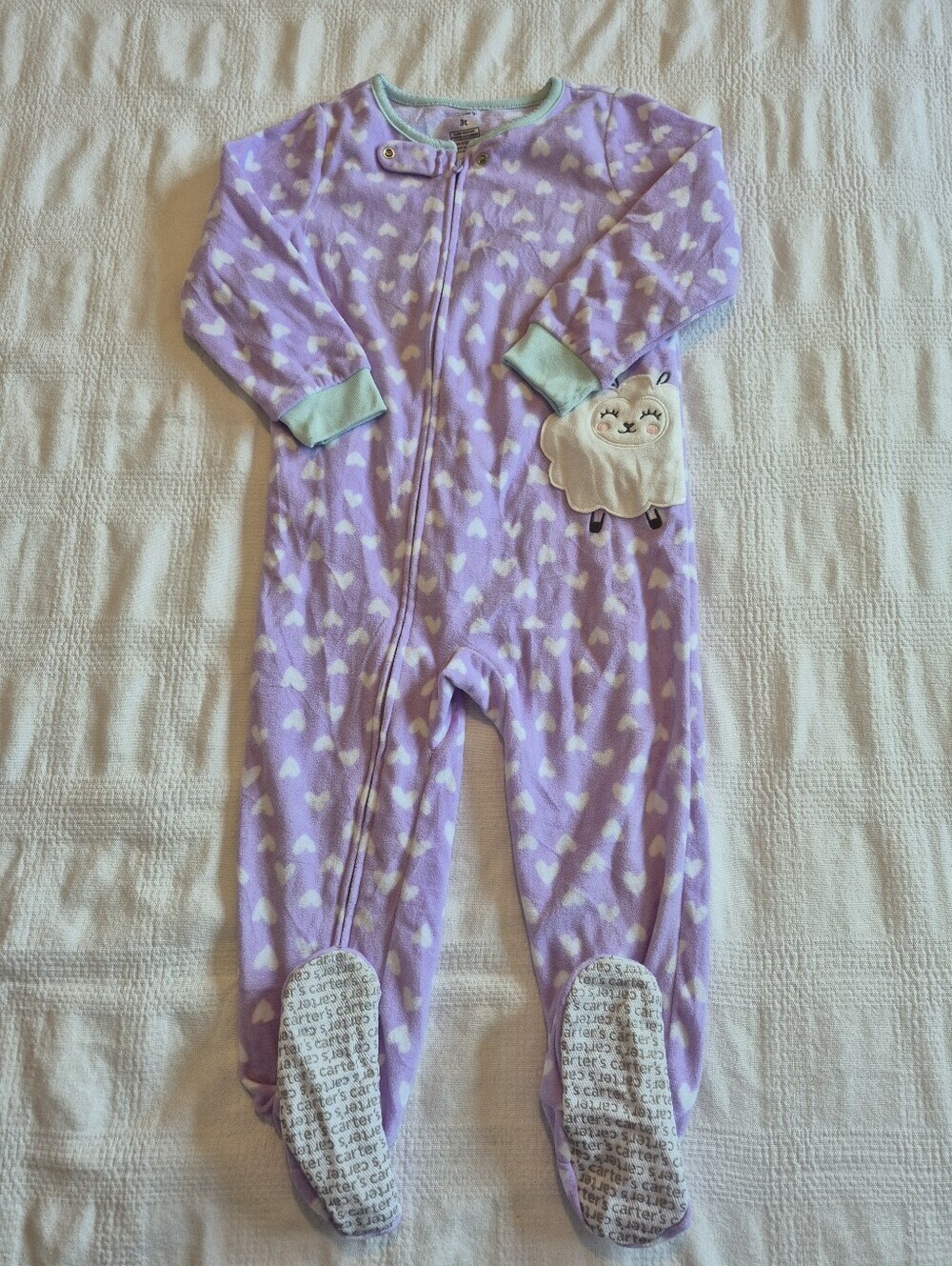 Carter's girls size 3T purple & white footie winter pajamas EUC